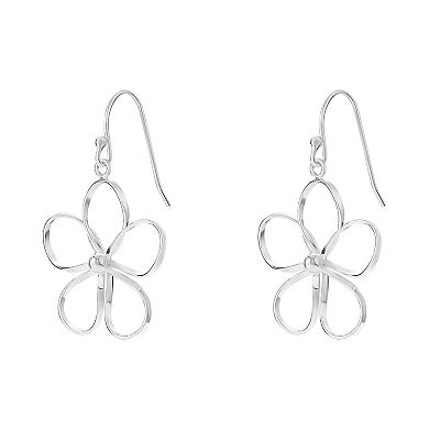 PRIMROSE Silver Tone Wire Flower Drop Earrings