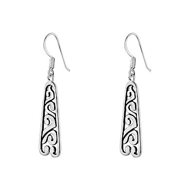 PRIMROSE Silver Tone Oxidized Filigree Drop Earrings