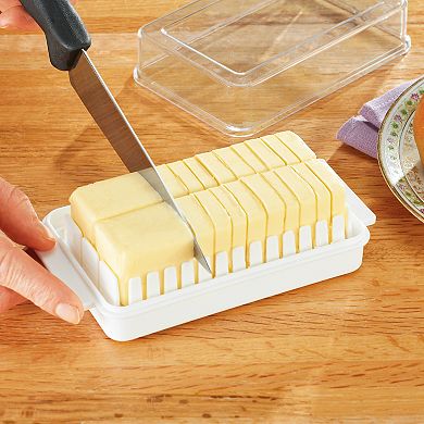 Collections Etc Cream Cheese And Butter Keeper With Removable Slicing Guide