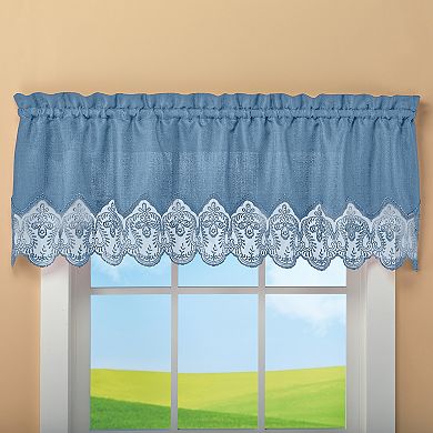 Collections Etc Elegant Lace Border Trim & Solid-color Window Curtain