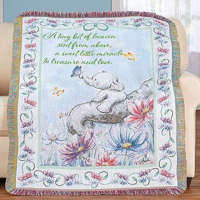Collections Etc Elephant Baby Tapestry Fringe Border Throw Blanket