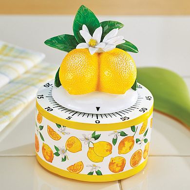 Collections Etc Charming Lemon Floral Easy-to-read Kitchen Timer