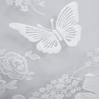 Collections Etc Embroidered Butterfly Lace Rod Pocket Top Window Drapes