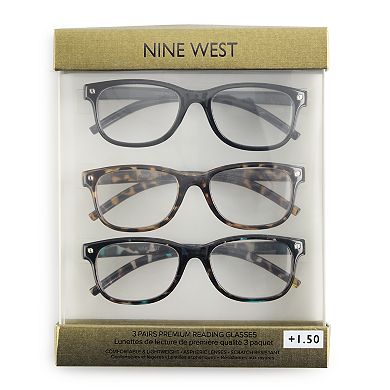 Women's Nine West 51mm 3-Pack Square Gwen Reading Glasses