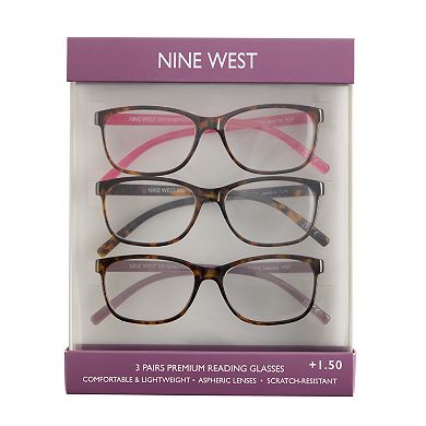 Women's Nine West Jasmine Premium Square Reading Glasses 3-pk.