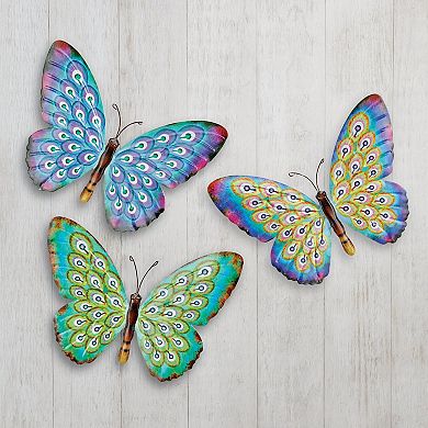 Collections Etc 3-piece Colorful Butterflies Wall Art Set