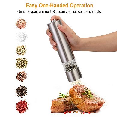 Silver, Electric Stainless Steel Salt Pepper Grinder With Light