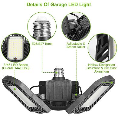 Black, Led Garage Light Imountek E26-e27 80w 7000lm 6500k Deformable Workshop Lamp