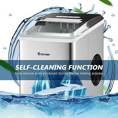 Stainless Steel 26 Lbs-24 H Self-clean Countertop Ice Maker Machine