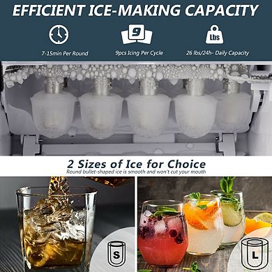 Stainless Steel 26 Lbs-24 H Self-clean Countertop Ice Maker Machine