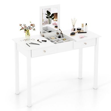 Vanity Desk Makeup Dressing Table With Flip Top Mirror And Drawers-White