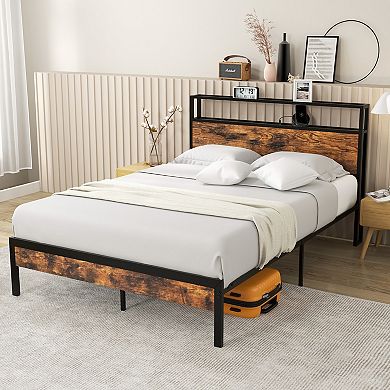 Twin/full/queen Bed Frame With Storage Headboard And Charging Station