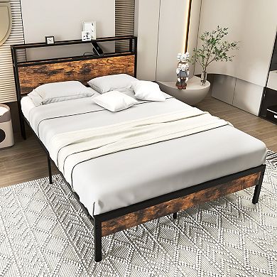 Twin/full/queen Bed Frame With Storage Headboard And Charging Station