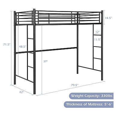 Twin Loft Bed Frame With 2 Ladders Full-length Guardrail