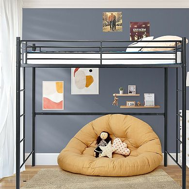 Twin Loft Bed Frame With 2 Ladders Full-length Guardrail