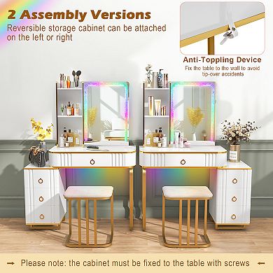 Vanity Table Set With Rgb Led Lights And Wireless Charging Station