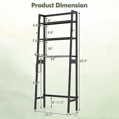 3-tier Over The Toilet Storage Shelf With Adjustable Bottom Bar-black