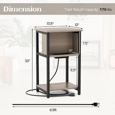 3-tier End Table With Usb Ports & Power Outlets-1 Piece