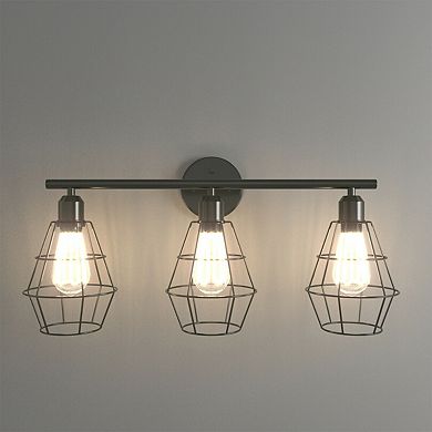 3-light Industrial Bathroom Vanity Cage Light Vintage Wall Lamp