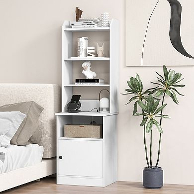 Bedside Tables Tall Nightstands With 5 Open Shelf And Cabinet