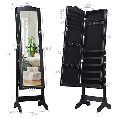 Mirrored Lockable Jewelry Cabinet Armoire Organizer Storage Box-black