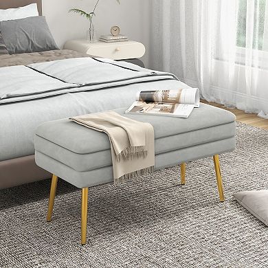 Velvet Upholstered Storage Bench With Removable Top-grey