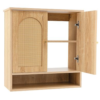 Cabinet With 2 Rattan Doors For Laundry Room Kitchen Entryway-Natural