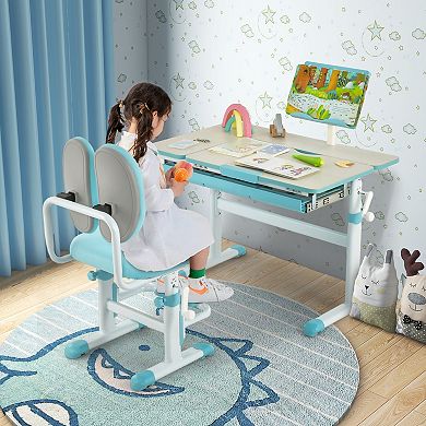 Height-adjustable Kids Desk With Tilt Desktop And Book Stand