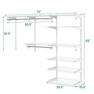 Adjustable Closet Organizer Kit With Shelves And Hanging Rods For 4 To 6 Feet