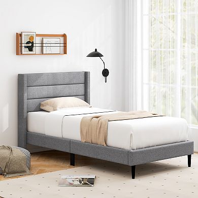 Linen Upholstered Platform Twin/queen Bed Frame With Wingback Headboard