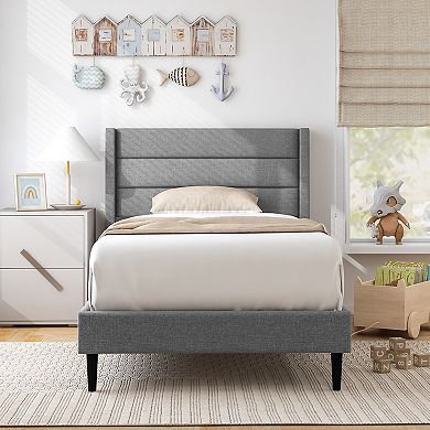 Linen Upholstered Platform Twin/queen Bed Frame With Wingback Headboard