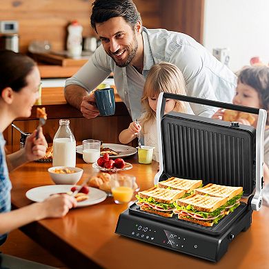 3 In 1 Indoor Electric Panini Press Grill With Led Display-Black