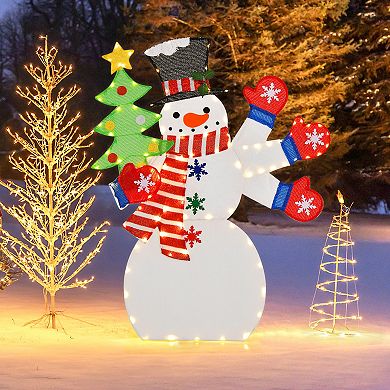 4ft Christmas Snowman Decoration With Waving Hand And 140 Led Lights