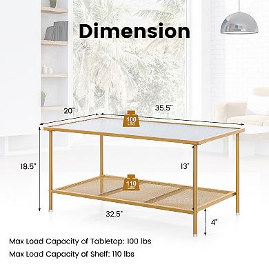 2-tier Coffee Table With Shelf Center Tea Table With Tempered Glass Top-golden