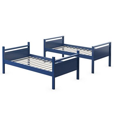 Twin Over Twin Bunk Bed Convertible 2 Individual Beds Wooden