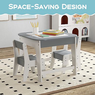 Kid's Table and Chairs Set with Double-sized Tabletop