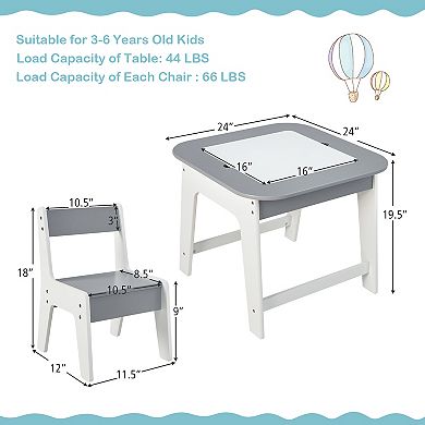 Kid's Table and Chairs Set with Double-sized Tabletop