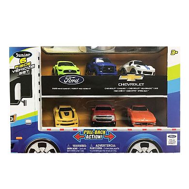 Jam'n Products Junior Ford vs. Chevrolet 6 Pull-Back Vehicle Hauler Toy Vehicle Set