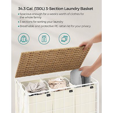 Laundry Hamper With Wheels, Lid, And Removable Liner Bag, Laundry Basket, Laundry Cart