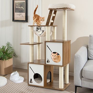 57" Cat Tree Tower Multi-level Activity Center With Scratching Posts-natural