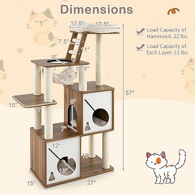 57" Cat Tree Tower Multi-level Activity Center With Scratching Posts-natural