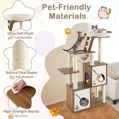 57" Cat Tree Tower Multi-level Activity Center With Scratching Posts-natural