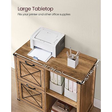 Farmhouse Style Lateral File Cabinet With 2 Open Compartments, 2 Drawers