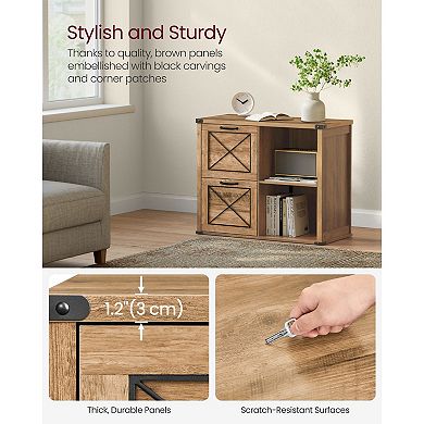 Farmhouse Style Lateral File Cabinet With 2 Open Compartments, 2 Drawers