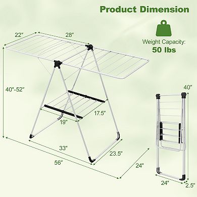 2-tier Laundry Drying Rack Folding Cloth Rack With Aluminum Frame