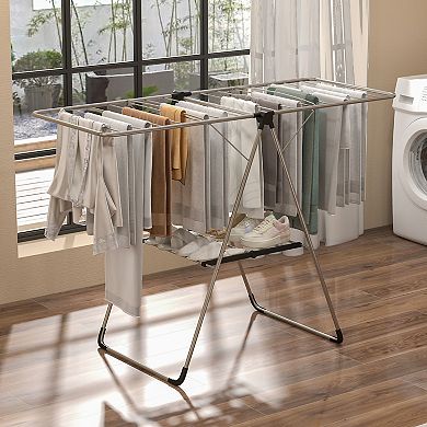 2-tier Laundry Drying Rack Folding Cloth Rack With Aluminum Frame