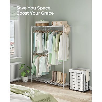 Freestanding Heavy-duty Clothes Garment Rack, With Adjustable Wire Shelves, Hanging Rods, Hooks