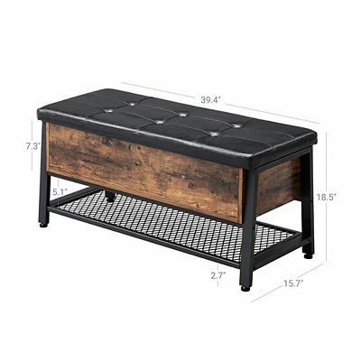 Industrial Storage Bench With Padded Seat And Metal Shelf, Multifunctional Seat Chest