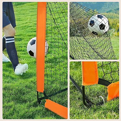 Set Of 2 Portable Soccer Kids Nets With Targets And Training Cones, Elastic Fiberglass Structure