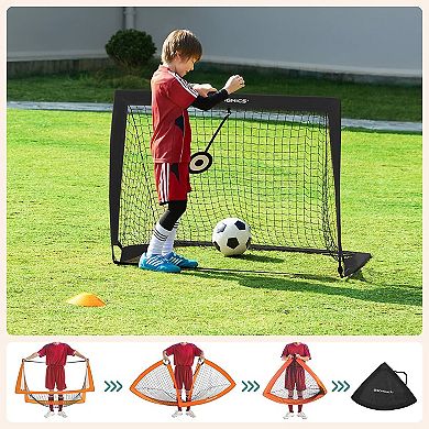 Set Of 2 Portable Soccer Kids Nets With Targets And Training Cones, Elastic Fiberglass Structure